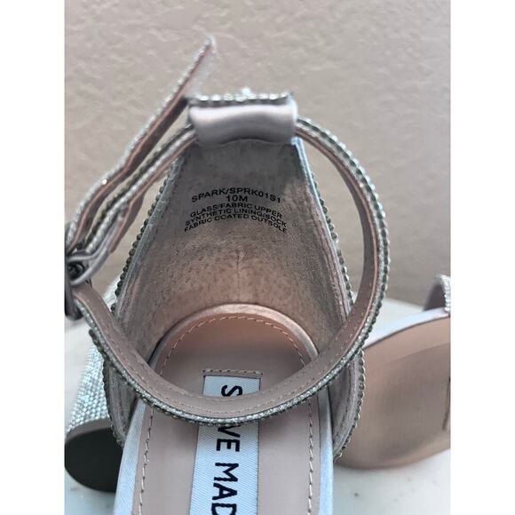 NWOT Steve Madden Rhinestone Silver Open Toe Block Heels Dylann New Crystal 10M - Picture 8 of 8